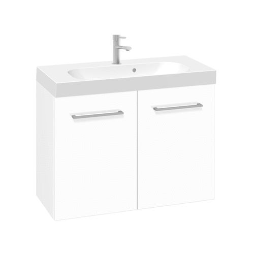 Scanbad Multo Waschtisch Uno 60-80cm mit Türenschrank, Weiß-Hochglanz