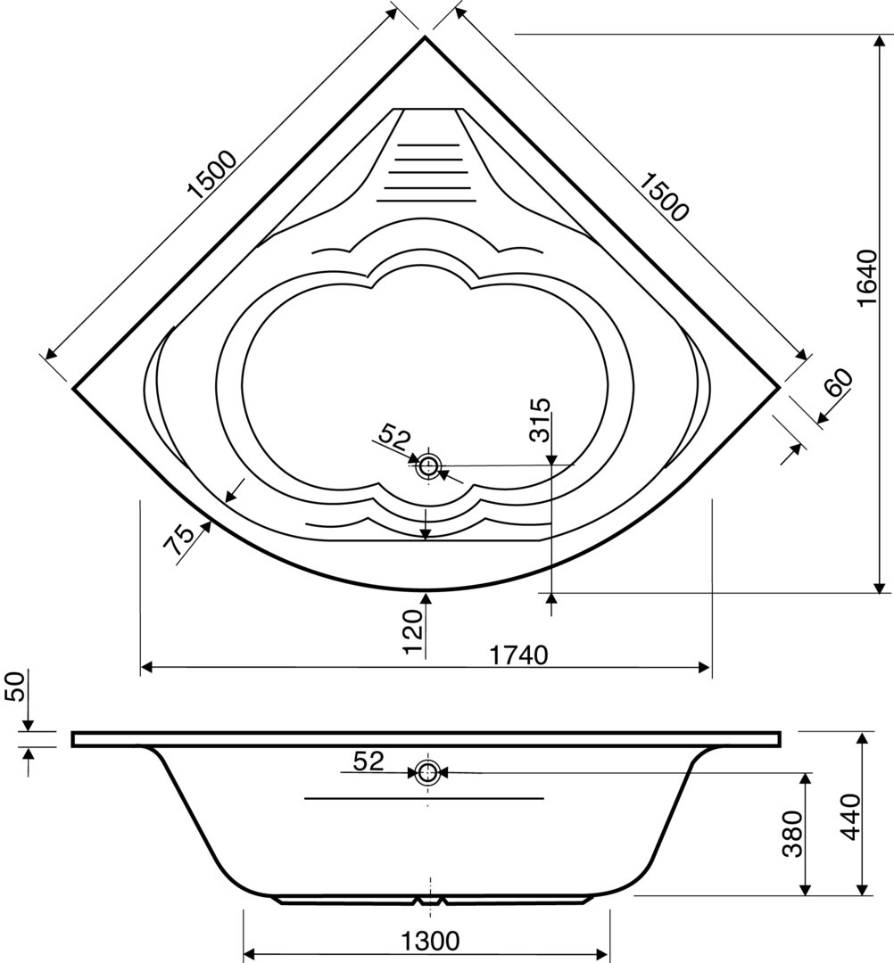 Eckbadewanne aus Acryl (Soltar Eckriff) - Bad-Elegant