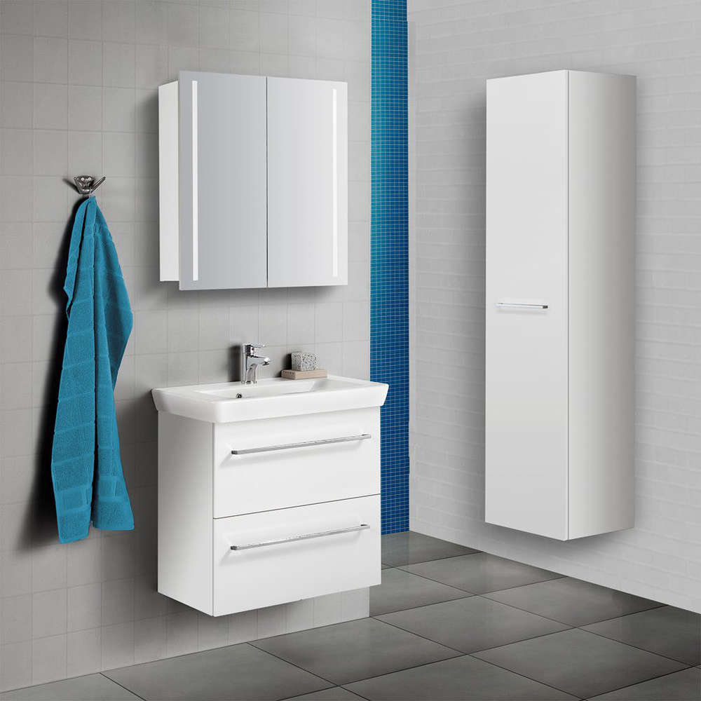 Badmöbel-Set - Waschtisch mit LED-Spiegelschrank Weiß (Scanbad) - Bad