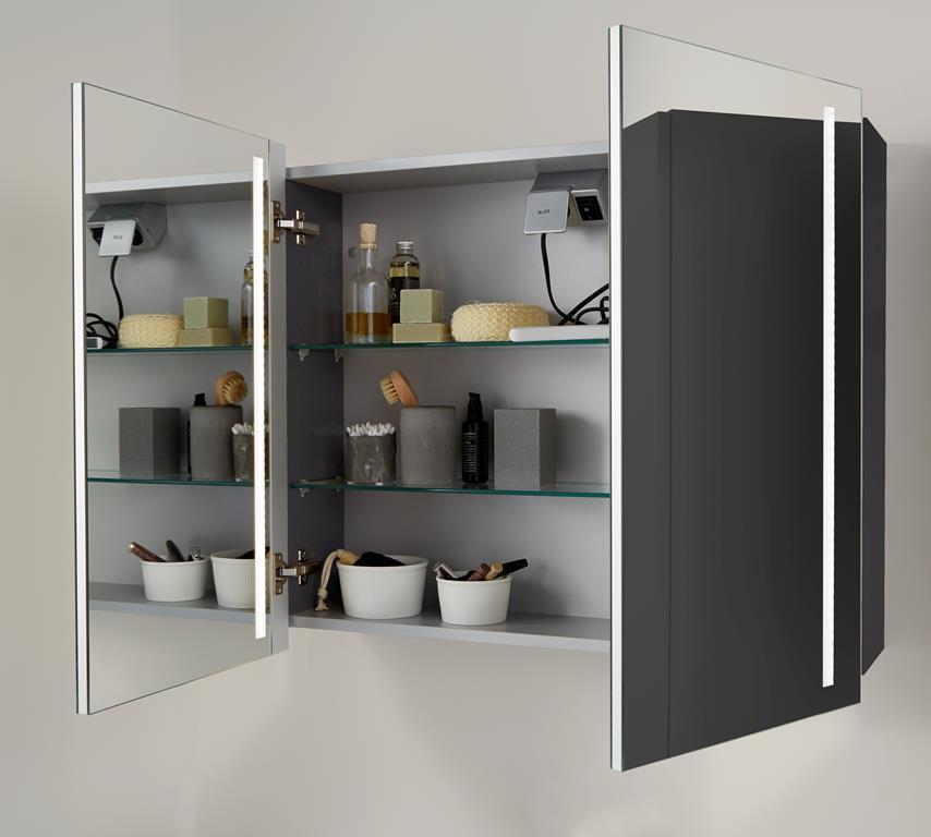 Badmöbel-Set - Waschtisch mit LED-Spiegelschrank Weiß (Scanbad) - Bad