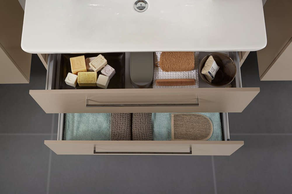 Badmöbel-Set - Waschtisch mit LED-Spiegelschrank Weiß (Scanbad) - Bad