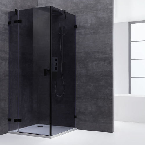 Eckdusche rahmenlos, schwarz, 100x100cm, links, 8mm Glas, EasyClean