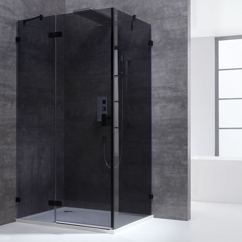 Eckdusche rahmenlos, schwarz, 120x90cm, links, 8mm Glas, EasyClean