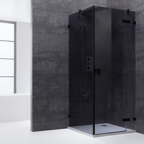 Eckdusche rahmenlos, schwarz, 100x100cm, rechts, 8mm Glas, EasyClean