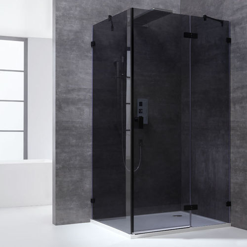 Eckdusche rahmenlos, schwarz, 120x90cm, rechts, 8mm Glas, EasyClean