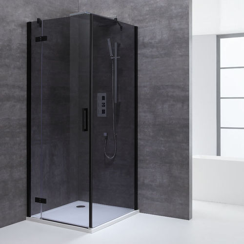 Eckdusche mit Rahmen, schwarz, 90x90cm, links, 8mm Glas, EasyClean