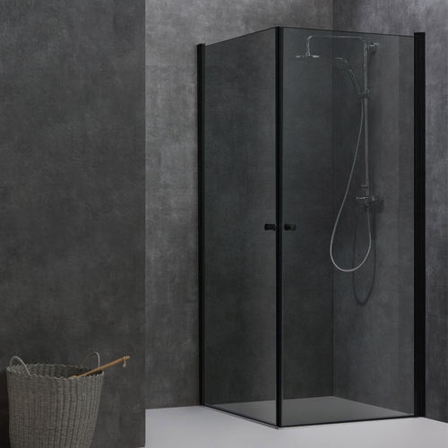 Eckdusche mit Rahmen, schwarz, Eckeinstieg, 100x100cm, 8mm Glas, EasyClean