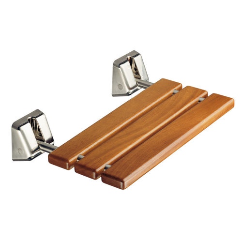 ProMed 200 Holz Duschklappsitz, Saunasitz, Iroko-Holz Nickel TÜV-geprüft bis 120kg
