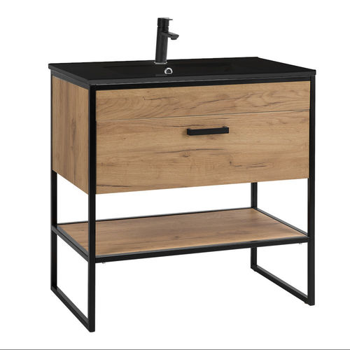 Novad Brooklin Waschtisch mit Unterschrank Industriedesign 80cm Eiche Schwarz