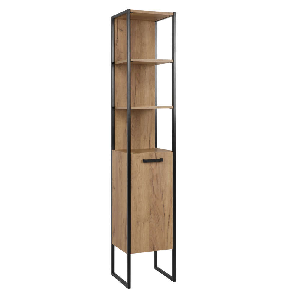 Comad Brooklin Badmöbel Hochschrank Eiche Schwarz Industriedesign - Bad