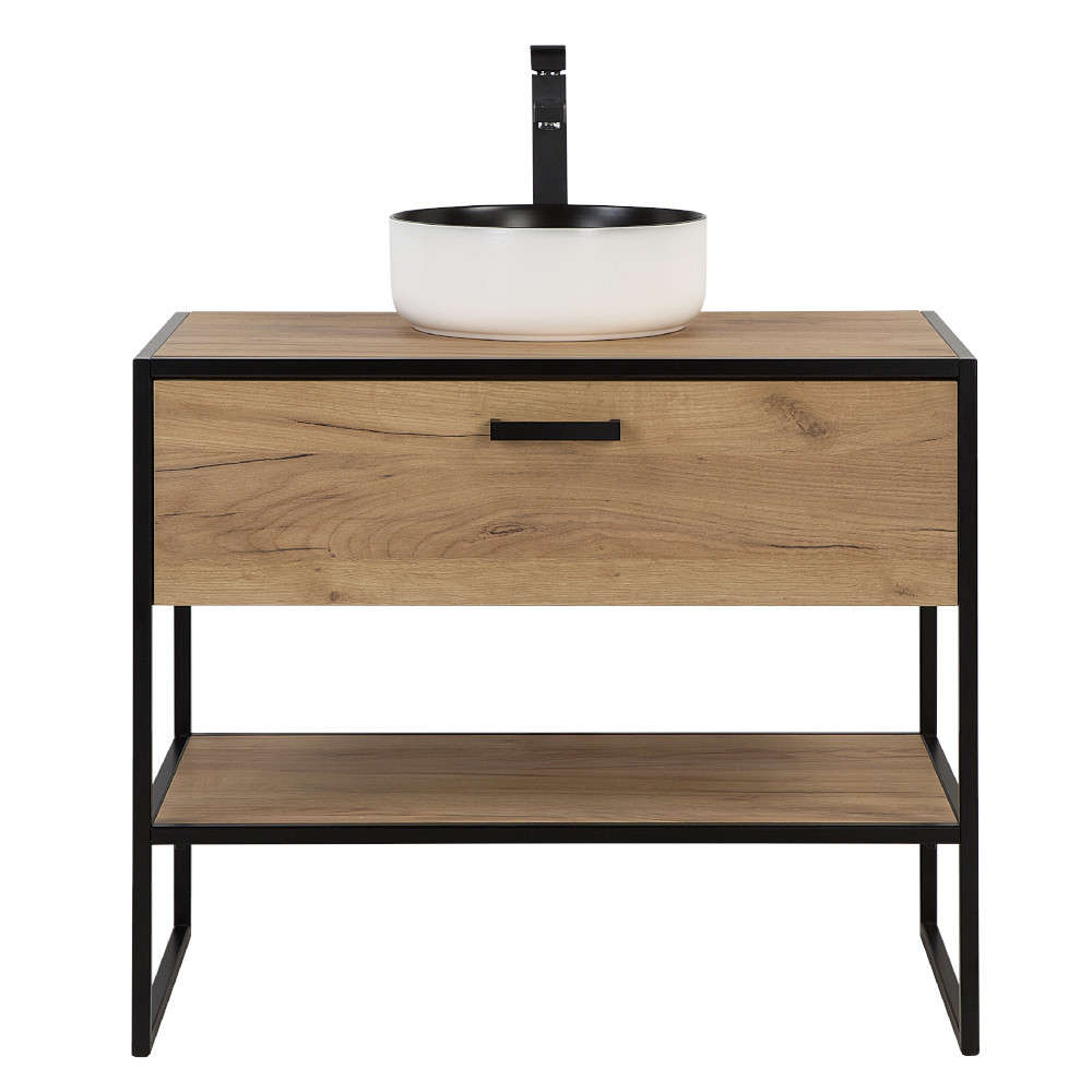 Comad Brooklin Aufsatzwaschtisch mit Unterschrank Industriedesign 90cm