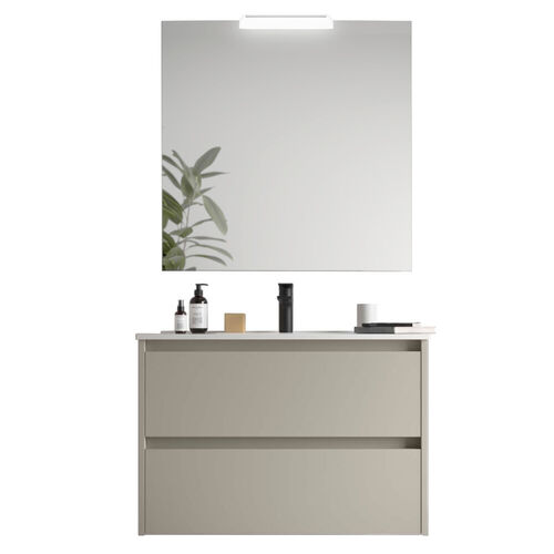 Santa Nova Set aus Waschtisch, Unterschrank und LED-Spiegel, 90cm, Grau Satin
