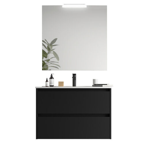 Santa Nova Set aus Waschtisch, Unterschrank und LED-Spiegel, 90cm, Schwarz Satin