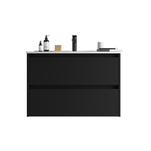Santa Nova Waschtisch mit Unterschrank 90cm, Schwarz Satin