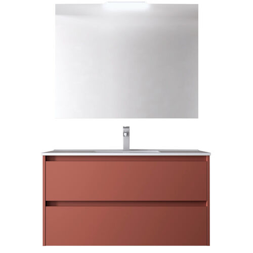Santa Nova Set aus Waschtisch, Unterschrank und LED-Spiegel, 100cm, Rot Satin