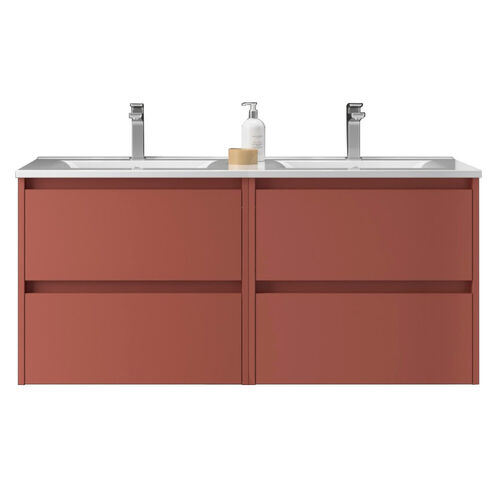 Santa Nova Doppelwaschtisch mit 2 Unterschränken, 120cm, Rot Satin