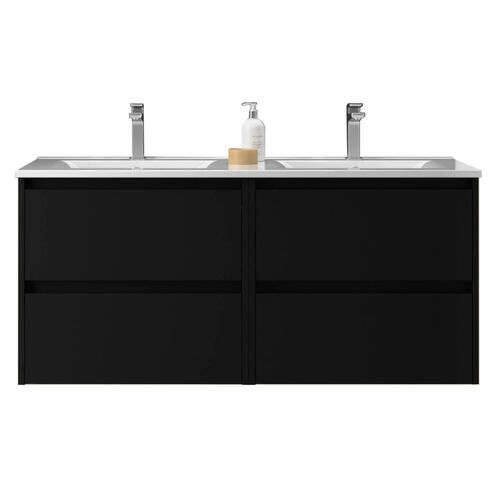 Santa Nova Doppelwaschtisch mit 2 Unterschränken, 120cm, Schwarz Satin