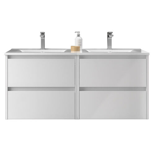 Santa Nova Doppelwaschtisch mit 2 Unterschränken, 120cm, Weiß Satin