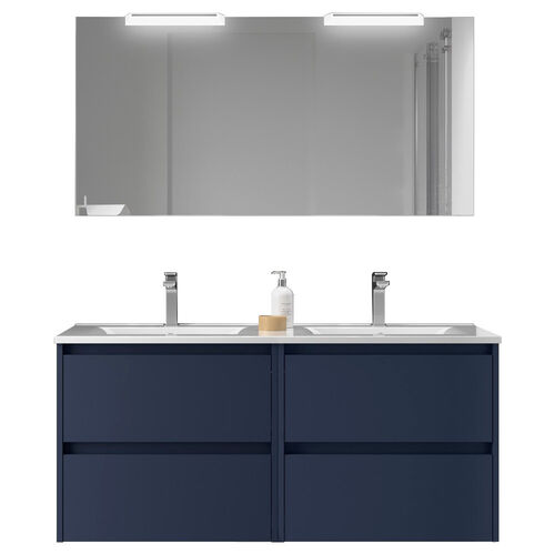 Santa Nova Set aus Doppelwaschtisch, Unterschränke und LED-Spiegel, 120cm, Blau Satin
