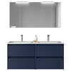 Santa Nova Set aus Doppelwaschtisch, Unterschränke und LED-Spiegel, 120cm, Blau Satin