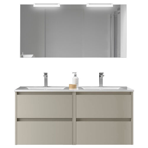 Santa Nova Set aus Doppelwaschtisch, Unterschränke und LED-Spiegel, 120cm, Grau Satin