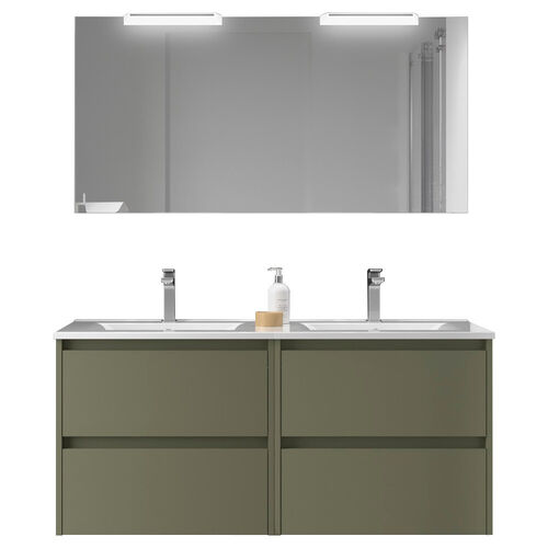 Santa Nova Set aus Doppelwaschtisch, Unterschränke und LED-Spiegel, 120cm, Grün Satin