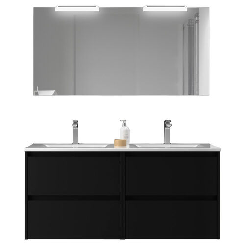 Santa Nova Set aus Doppelwaschtisch, Unterschränke und LED-Spiegel, 120cm, Schwarz Satin