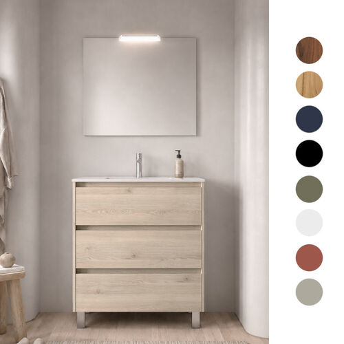 Santa Nova Badmöbel-Set Waschtisch mit Unterschrank bodenstehend, LED-Spiegel 80cm, 10 Farbvarianten