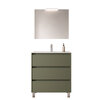 Santa Nova Badmöbel-Set Waschtisch mit Unterschrank bodenstehend, LED-Spiegel 80cm, Grün Satin