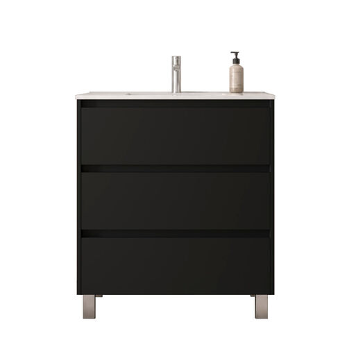 Santa Nova Badmöbel-Set Waschtisch mit Unterschrank bodenstehend 80cm, Schwarz Satin