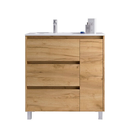 Santa Nova Waschtisch mit Unterschrank bodenstehend  mit Ablage rechts, 90cm, Eiche Afrika