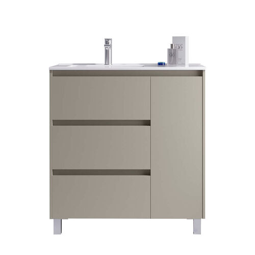 Santa Nova Waschtisch mit Unterschrank bodenstehend  mit Ablage rechts, 90cm, Grau Satin