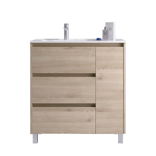 Santa Nova Waschtisch mit Unterschrank bodenstehend  mit Ablage rechts, 90cm, Nature