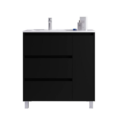 Santa Nova Waschtisch mit Unterschrank bodenstehend  mit Ablage rechts, 90cm, Schwarz Satin