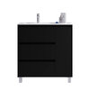 Santa Nova Waschtisch mit Unterschrank bodenstehend  mit Ablage rechts, 90cm, Schwarz Satin