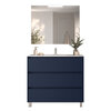 Santa Nova Badmöbel-Set Waschtisch mit Unterschrank bodenstehend, LED-Spiegel 100cm, Blau Satin