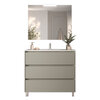 Santa Nova Badmöbel-Set Waschtisch mit Unterschrank bodenstehend, LED-Spiegel 100cm, Grau Satin