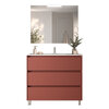 Santa Nova Badmöbel-Set Waschtisch mit Unterschrank bodenstehend, LED-Spiegel 100cm, Rot Satin