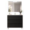 Santa Nova Badmöbel-Set Waschtisch mit Unterschrank bodenstehend, LED-Spiegel 100cm, Schwarz Satin