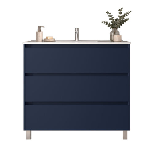Santa Nova Badmöbel-Set Waschtisch mit Unterschrank bodenstehend 100cm, Blau Satin