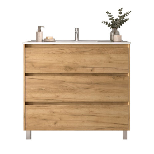 Santa Nova Badmöbel-Set Waschtisch mit Unterschrank bodenstehend 100cm, Eiche Afrika
