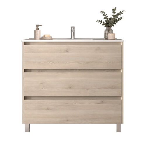 Santa Nova Badmöbel-Set Waschtisch mit Unterschrank bodenstehend 100cm, Nature