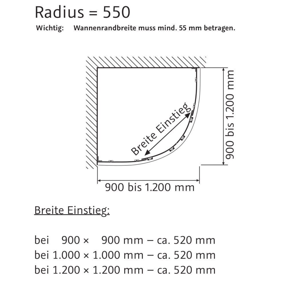 Wie Messe Ich Den Radius Einer Runddusche HSK Atelier Pur AP.38 Runddusche Schiebetür, Radius 550 - Bad-Elegant
