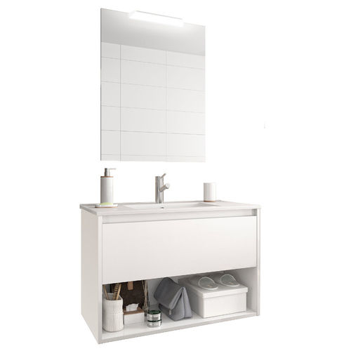 Salgar Eco Noja Set Waschplatz und LED-Spiegel, Weiß-Hochglanz, 60-100cm