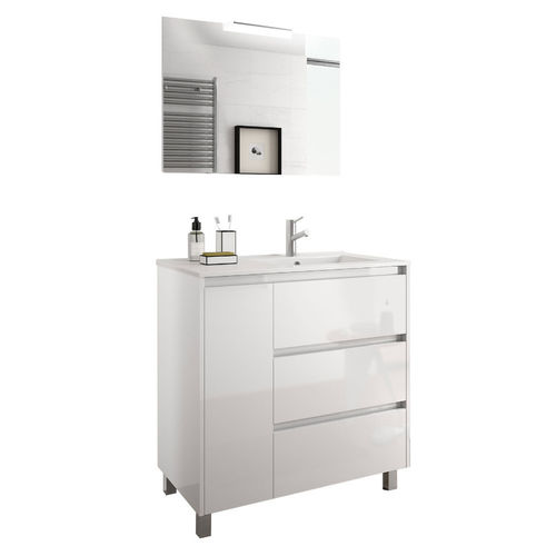 Salgar Eco Arenys Komplett Set Waschplatz rechts bodenstehend mit Spiegel 85cm Weiß-Hochglanz