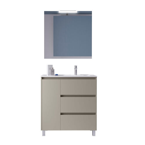 Santa Nova Badmöbel-Set bodenstehend 90cm mit Ablage links + LED-Spiegel, Grau Satin