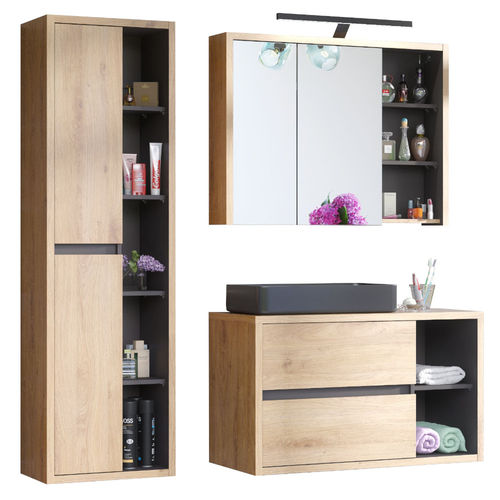 Novad Devon Komplettset Waschplatz 100cm, Hochschrank und Spiegelschrank