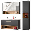 Novad Viken Doppelwaschtisch 120cm, Unterschrank, Hochschrank und Spiegelschrank, Grau-Schwarz
