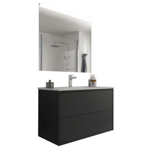 Salgar Optimus Waschtisch mit Unterschrank und LED-Spiegel, 80cm, Schwarz-matt