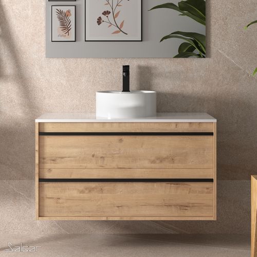 Salgar Attila Set Aufsatzbecken mit Unterschrank 100cm, Eiche Ostippo